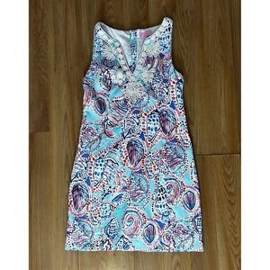 Lilly Pulitzer Gabby Shell Me About It Corded Lace Trim Shift Dress‎ Size 2